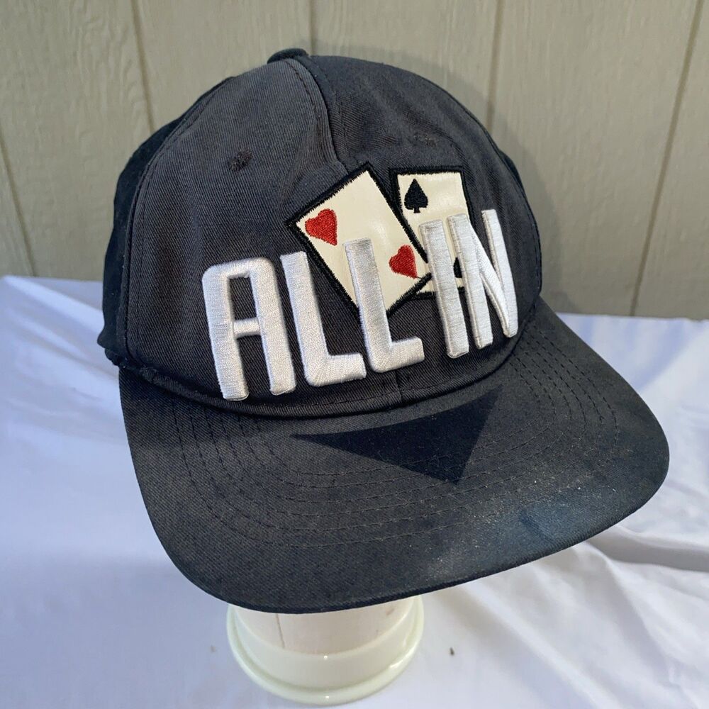 ALL IN Poker Texas HOLD'EM Flat Bill SNAPBACK Cap BLACK